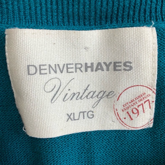 Denver Hayes Vintage Teal Cotton Black Dog Print Crew Neck Pullover Sweater M - Picture 4 of 15